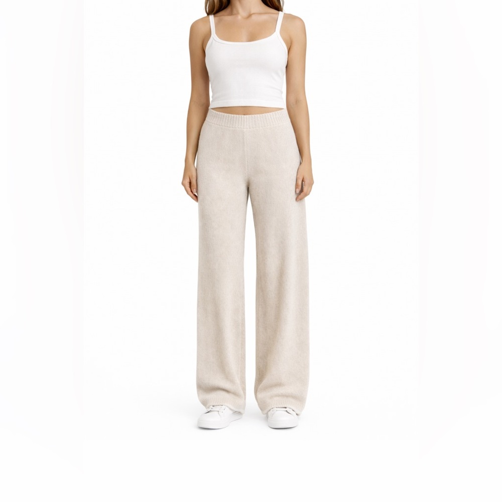 Sincerely Jules Wide‎ Leg Knit Lounge Pants Oatmeal Beige Size Small